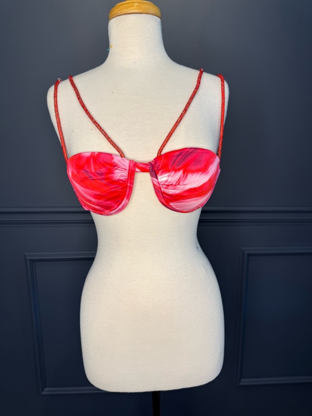 Red Marble Underwire Crop Bralette with Double Straps